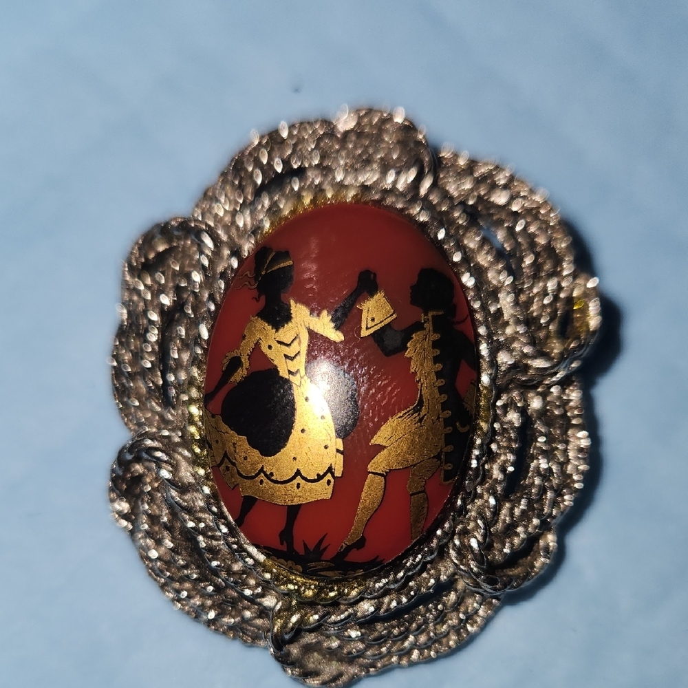 Elegant Red and Gold Brooch